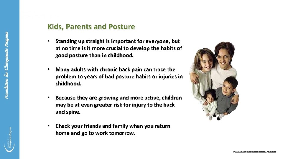 Foundation for Chiropractic Progress Kids, Parents and Posture • Standing up straight is important