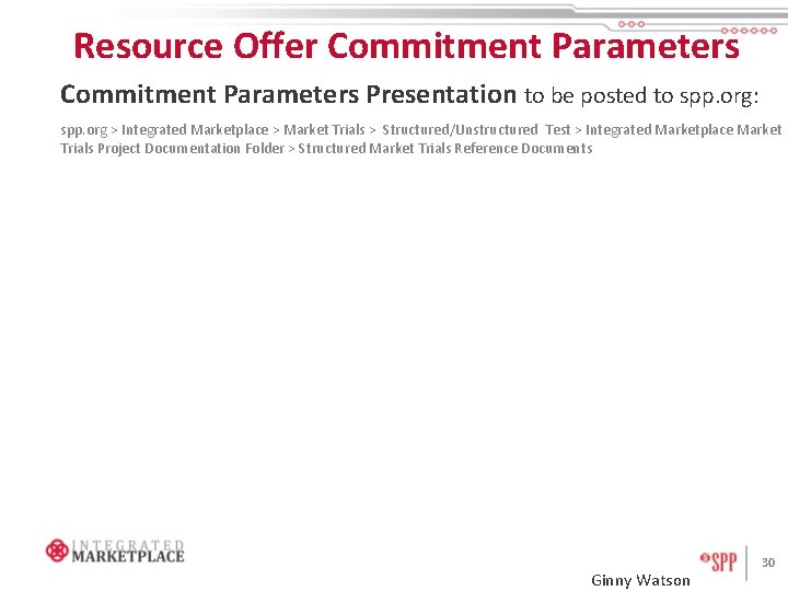 Resource Offer Commitment Parameters Presentation to be posted to spp. org: spp. org >