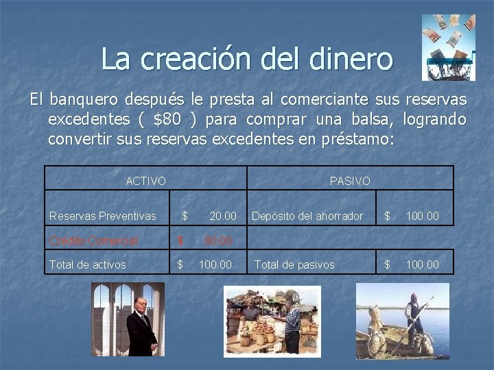 La creación del dinero El banquero después le presta al comerciante sus reservas excedentes