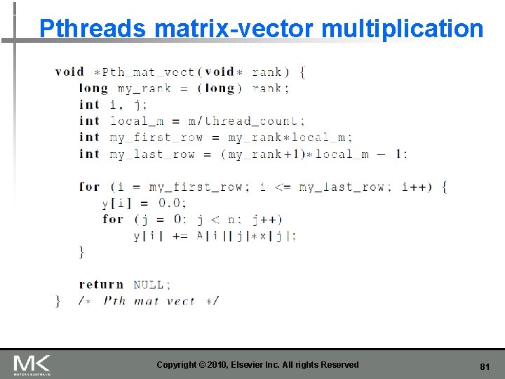 Pthreads matrix-vector multiplication Copyright © 2010, Elsevier Inc. All rights Reserved 81 