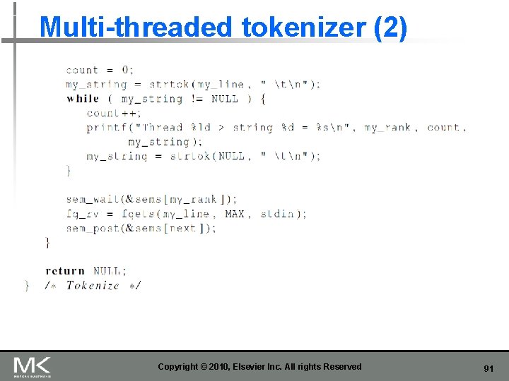 Multi-threaded tokenizer (2) Copyright © 2010, Elsevier Inc. All rights Reserved 91 