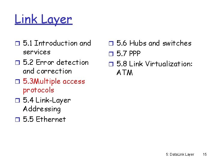 Link Layer r 5. 1 Introduction and r r services 5. 2 Error detection
