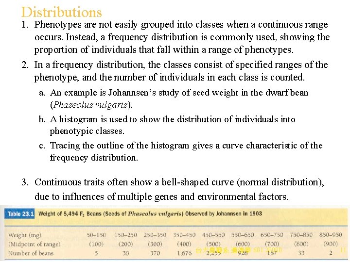 Distributions 1. Phenotypes are not easily grouped into classes when a continuous range occurs.