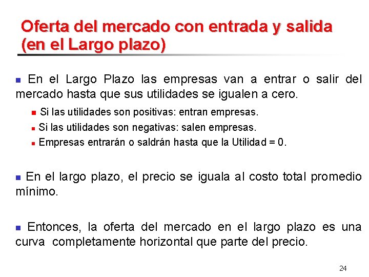 Oferta del mercado con entrada y salida (en el Largo plazo) En el Largo