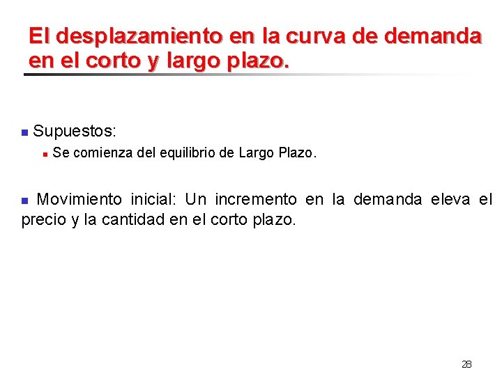 El desplazamiento en la curva de demanda en el corto y largo plazo. n