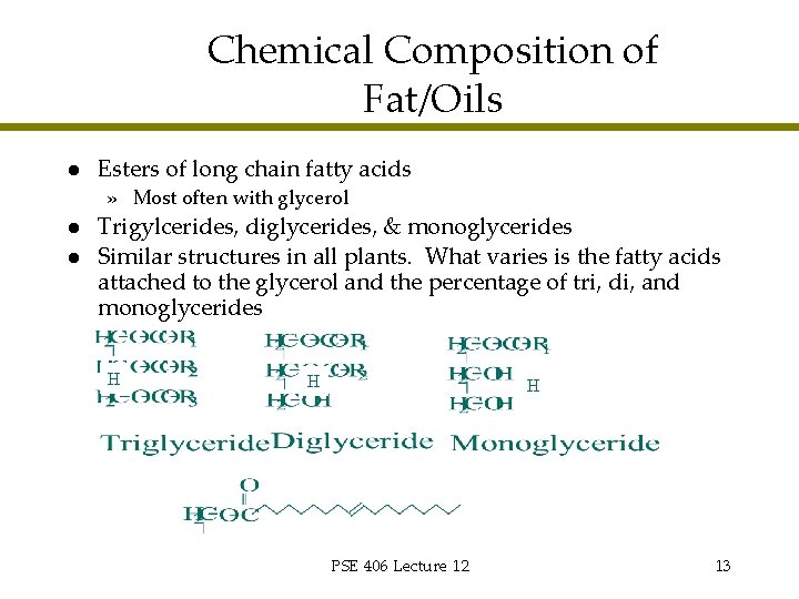 Chemical Composition of Fat/Oils l Esters of long chain fatty acids » Most often