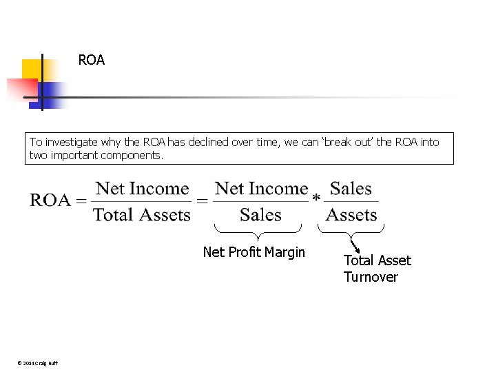 ROA To investigate why the ROA has declined over time, we can ‘break out’