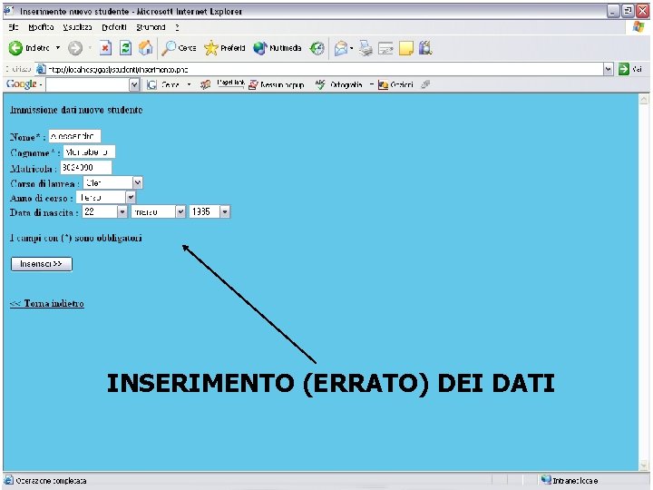 INSERIMENTO (ERRATO) DEI DATI 