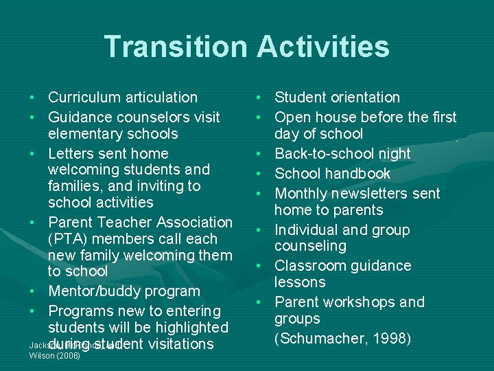 Transition Activities • Curriculum articulation • Guidance counselors visit elementary schools • Letters sent