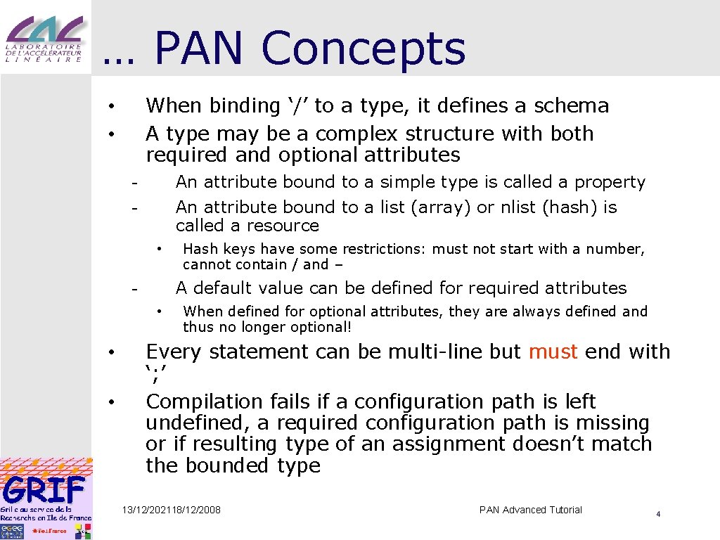 … PAN Concepts When binding ‘/’ to a type, it defines a schema A