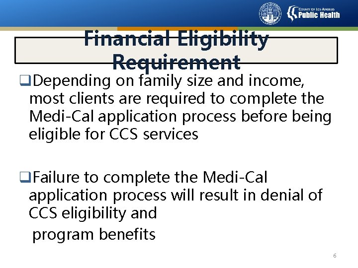 Financial Eligibility Requirement q. Depending on family size and income, most clients are required