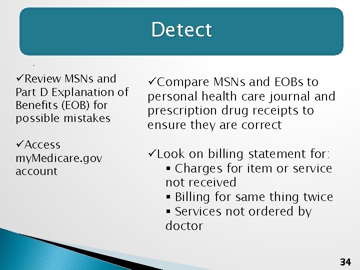 Detect  üReview MSNs and Part D Explanation of Benefits (EOB) for possible mistakes