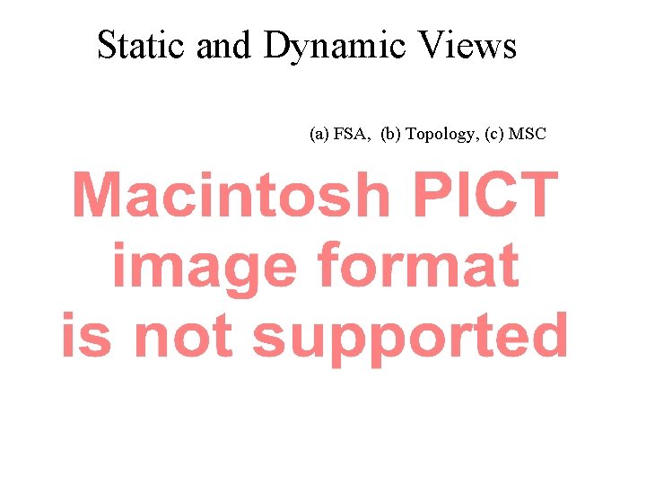 Static and Dynamic Views (a) FSA, (b) Topology, (c) MSC 