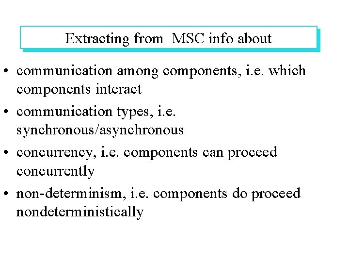 Extracting from MSC info about • communication among components, i. e. which components interact