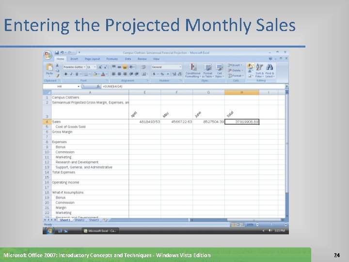 Entering the Projected Monthly Sales Microsoft Office 2007: Introductory Concepts and Techniques - Windows