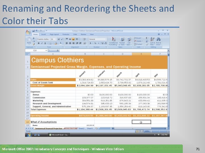Renaming and Reordering the Sheets and Color their Tabs Microsoft Office 2007: Introductory Concepts
