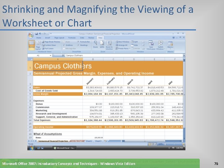 Shrinking and Magnifying the Viewing of a Worksheet or Chart Microsoft Office 2007: Introductory