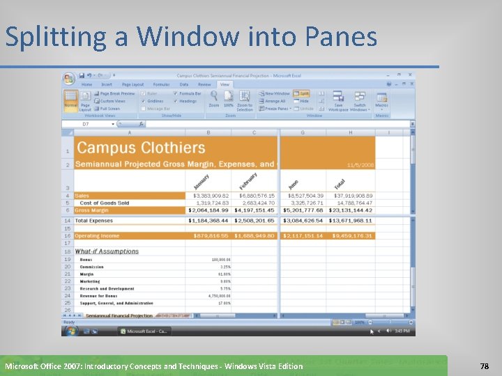 Splitting a Window into Panes Microsoft Office 2007: Introductory Concepts and Techniques - Windows