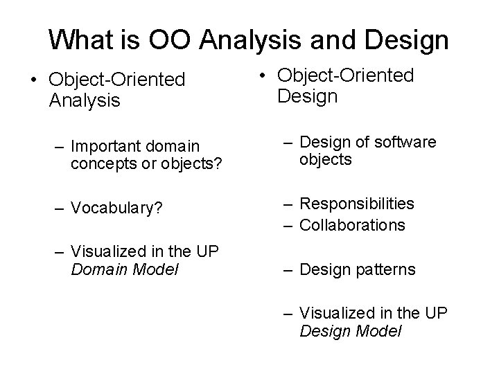 What is OO Analysis and Design • Object-Oriented Analysis • Object-Oriented Design – Important