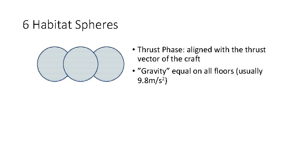 6 Habitat Spheres • Thrust Phase: aligned with the thrust vector of the craft