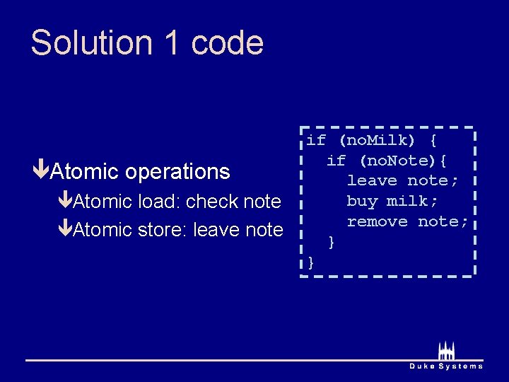 Solution 1 code êAtomic operations êAtomic load: check note êAtomic store: leave note if