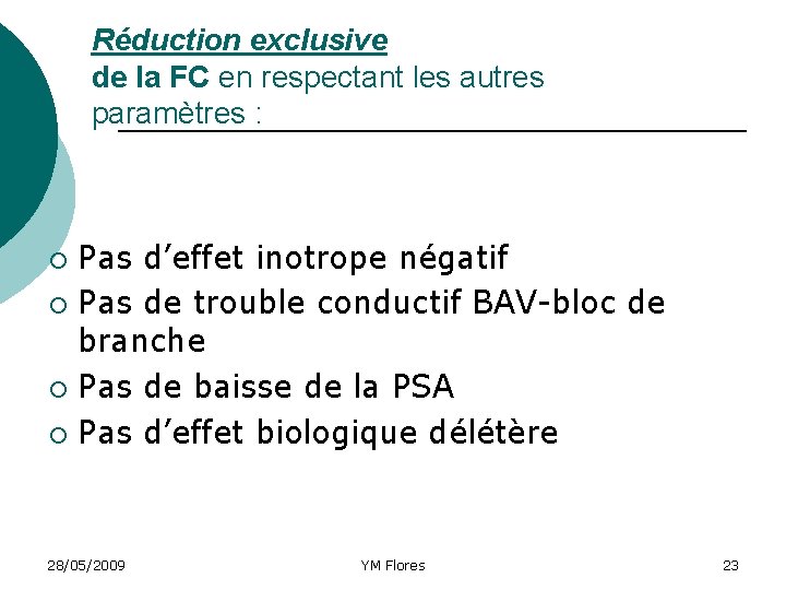 Réduction exclusive de la FC en respectant les autres paramètres : Pas d’effet inotrope