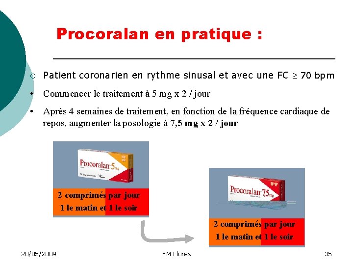 Procoralan en pratique : ¡ Patient coronarien en rythme sinusal et avec une FC