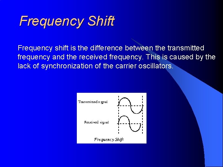 Frequency Shift Frequency shift is the difference between the transmitted frequency and the received