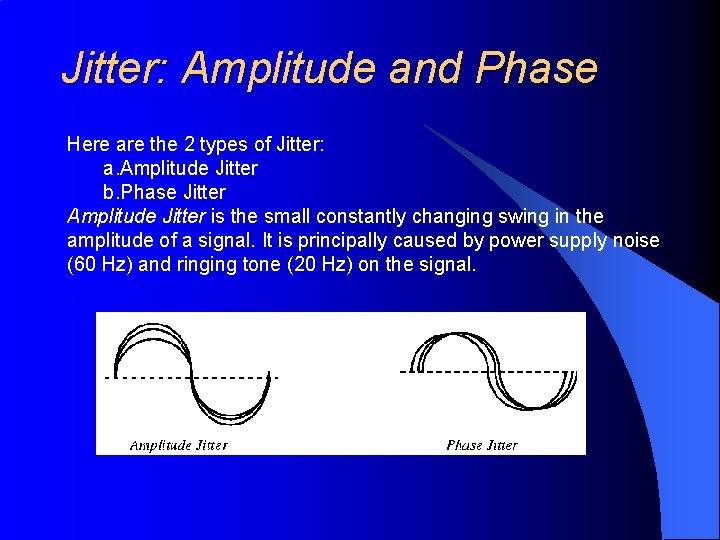 Jitter: Amplitude and Phase Here are the 2 types of Jitter: a. Amplitude Jitter