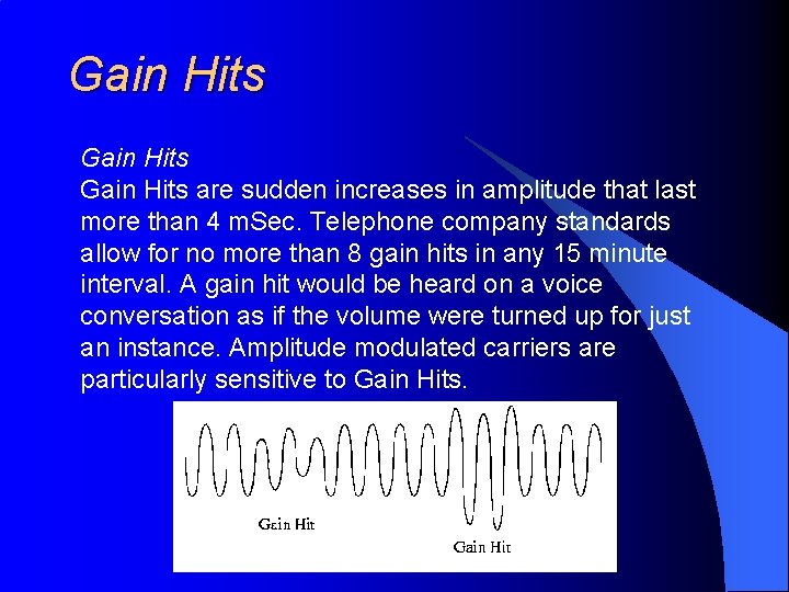 Gain Hits are sudden increases in amplitude that last more than 4 m. Sec.