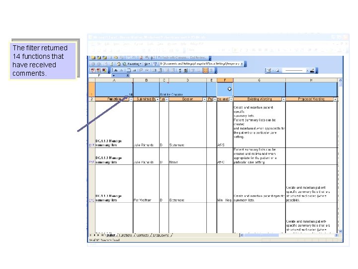 The filter returned 14 functions that have received comments. 