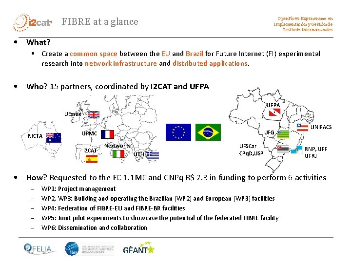 Open. Flow: Experiencias en Implementación y Gestión de Testbeds Internacionales FIBRE at a glance