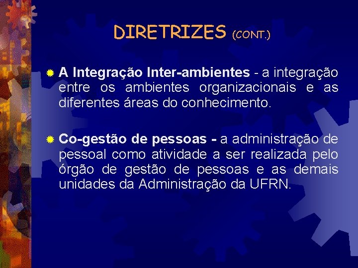 DIRETRIZES (CONT. ) ®A Integração Inter-ambientes - a integração entre os ambientes organizacionais e