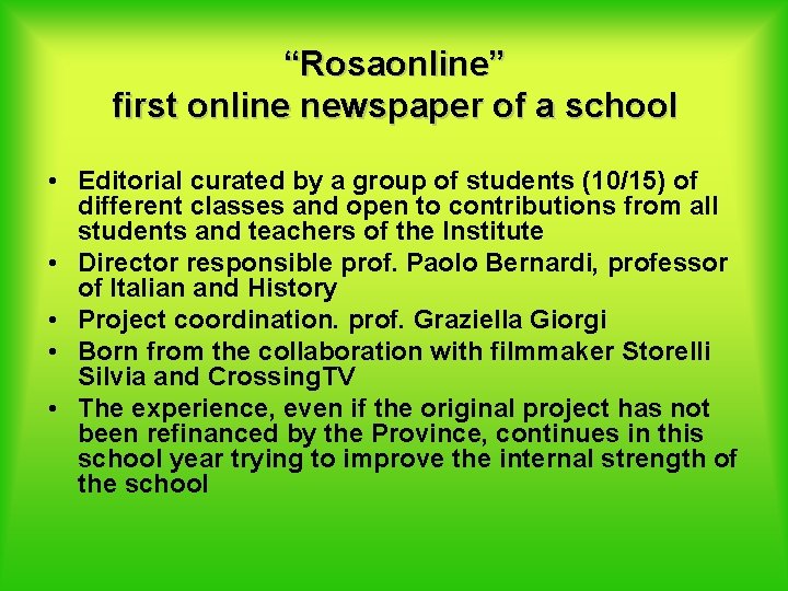“Rosaonline” first online newspaper of a school • Editorial curated by a group of