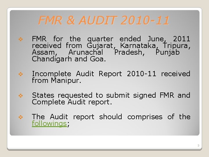 FMR & AUDIT 2010 -11 v FMR for the quarter ended June, 2011 received