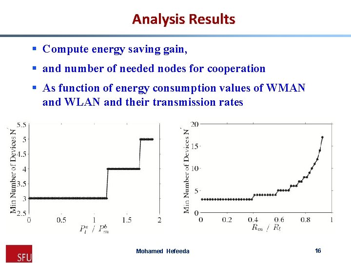 Analysis Results § Compute energy saving gain, § and number of needed nodes for