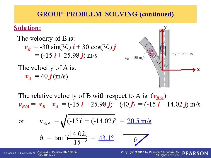 GROUP PROBLEM SOLVING (continued) y Solution: The velocity of B is: v. B =