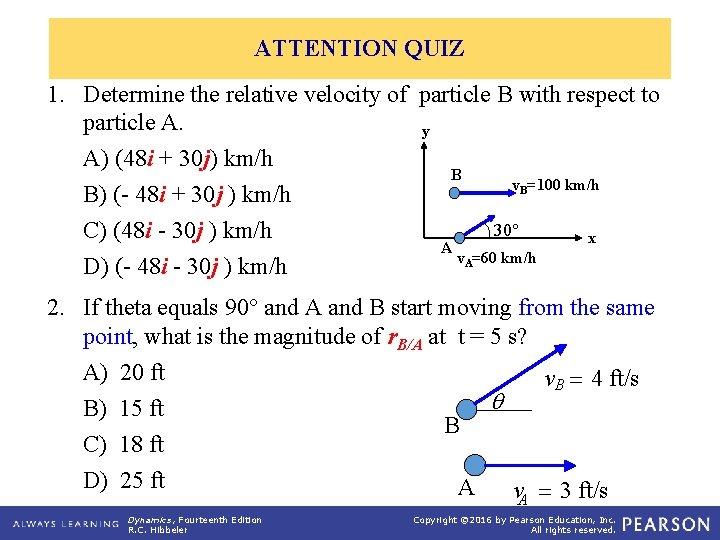 ATTENTION QUIZ 1. Determine the relative velocity of particle B with respect to particle