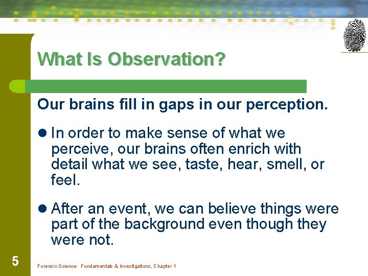 What Is Observation? Our brains fill in gaps in our perception. l In order