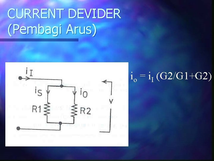 CURRENT DEVIDER (Pembagi Arus) io = i. I (G 2/G 1+G 2) 