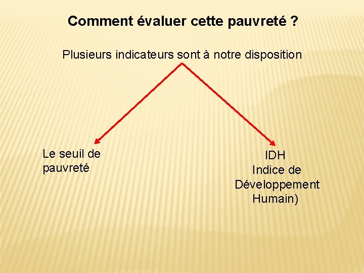 Comment évaluer cette pauvreté ? Plusieurs indicateurs sont à notre disposition Le seuil de