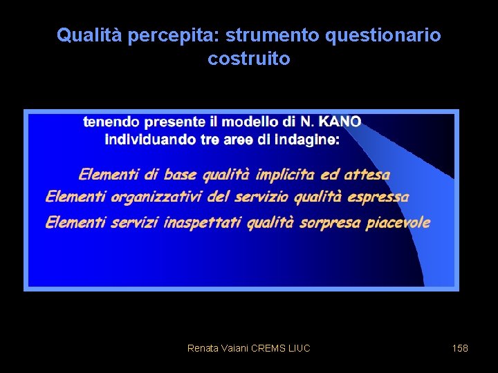 Qualità percepita: strumento questionario costruito Renata Vaiani CREMS LIUC 158 