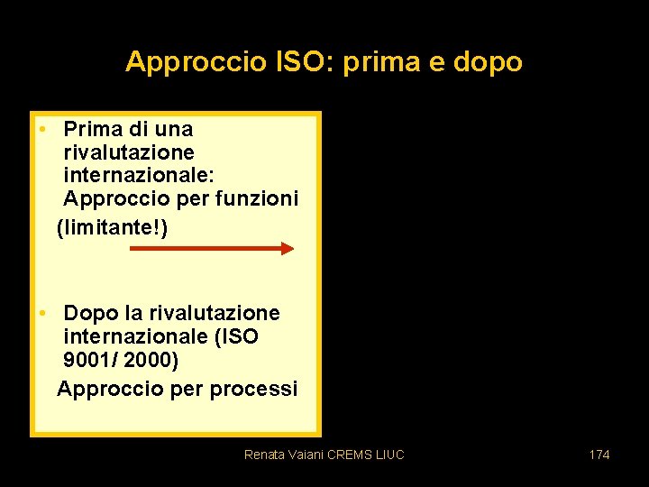Approccio ISO: prima e dopo • Prima di una rivalutazione internazionale: Approccio per funzioni