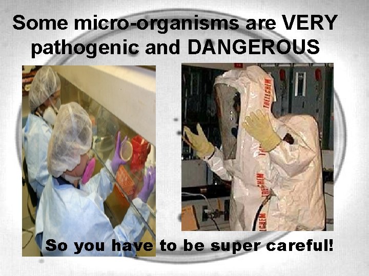 Some micro-organisms are VERY pathogenic and DANGEROUS So you have to be super careful!