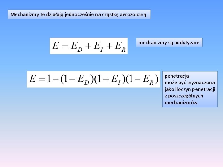 Mechanizmy te działają jednocześnie na cząstkę aerozolową mechanizmy są addytywne penetracja może być wyznaczona