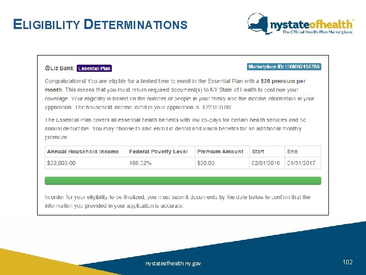 ELIGIBILITY DETERMINATIONS nystateofhealth. ny. gov 102 