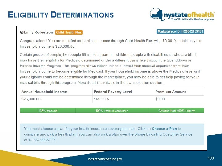 ELIGIBILITY DETERMINATIONS nystateofhealth. ny. gov 103 