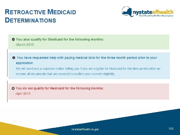 RETROACTIVE MEDICAID DETERMINATIONS nystateofhealth. ny. gov 105 