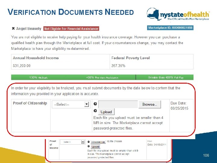 VERIFICATION DOCUMENTS NEEDED nystateofhealth. ny. gov 106 