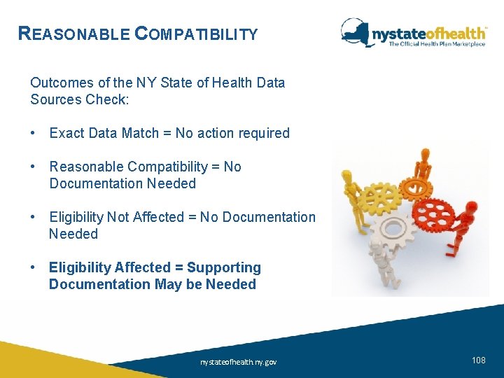 REASONABLE COMPATIBILITY Outcomes of the NY State of Health Data Sources Check: • Exact